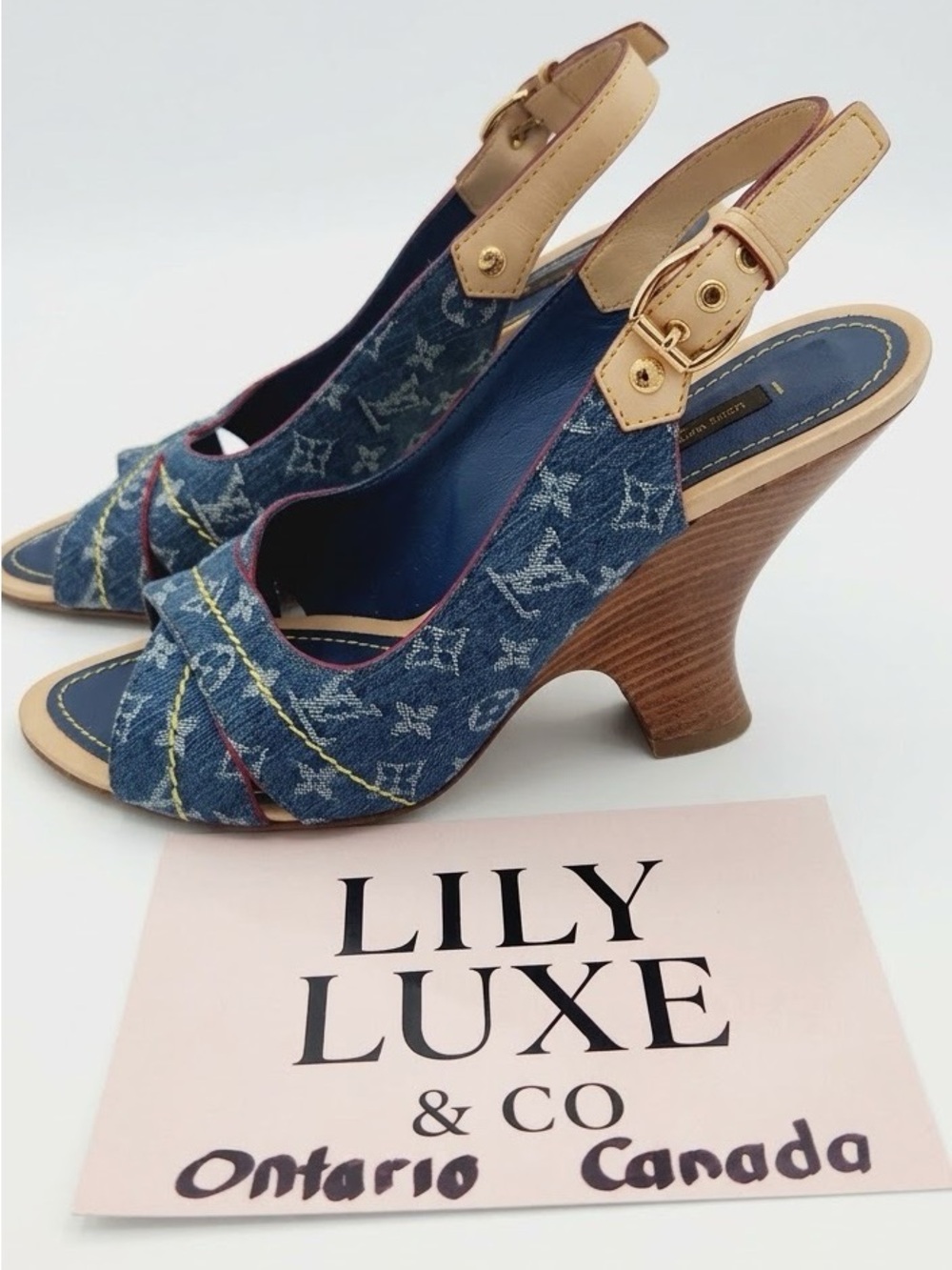 Louis Vuitton Blue Monogram Denim Slingback Heel